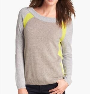 White + Warren 100% Cashmere Colorblock Sweater Small